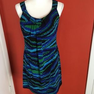 Robbie Bee ladies blue/green/black print dress, PM